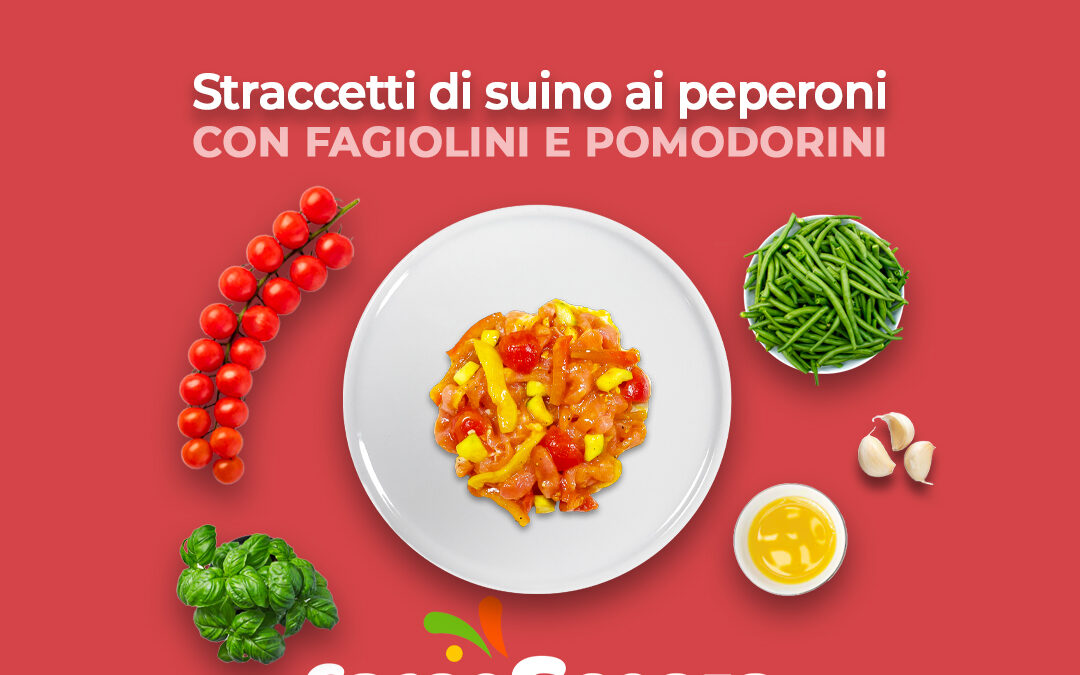 Straccetti di suino ai peperoni con fagiolini e pomodorini